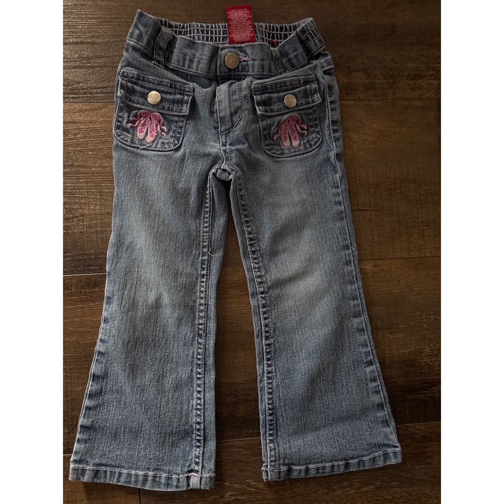 Bongo Toddler Girls 2T Blue Flare Jeans Pink Ballet Slipper Embroidery Denim